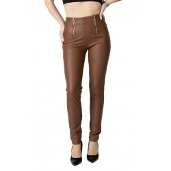 Pantaloni Dama Din Piele Ecologica Maro  Annalee