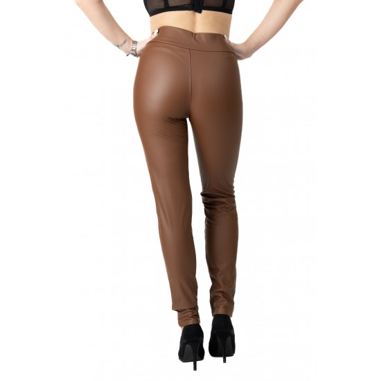 Pantaloni Dama Din Piele Ecologica Maro  Annalee