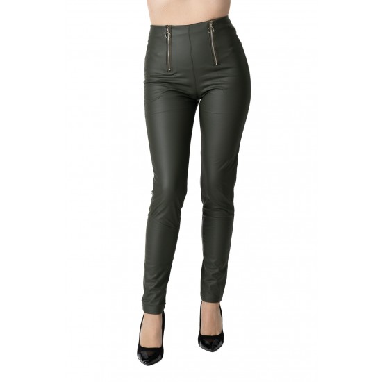 Pantaloni Dama Din Piele Ecologica kaki  Annalee