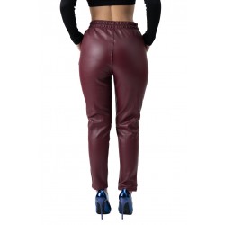 Pantaloni Dama Imitatie Piele Boyfriend Plusati Marime Mare Grena