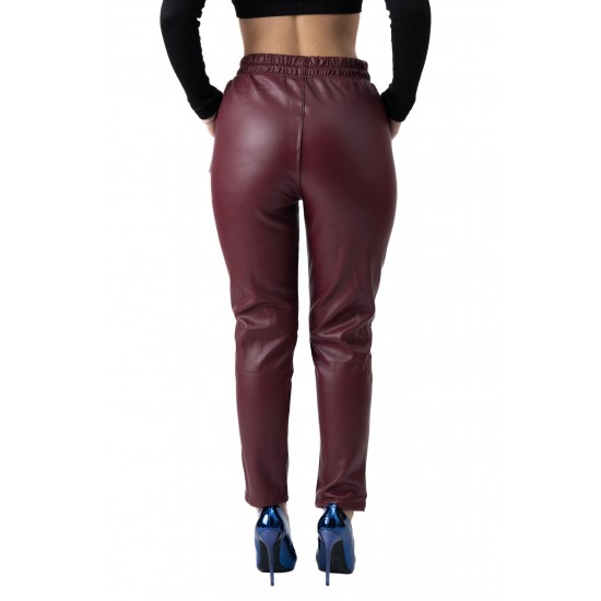 Pantaloni Dama Imitatie Piele Boyfriend Plusati Marime Mare Grena Pantaloni Dama Imitatie Piele Boyfriend Plusati Marime Mare Grena