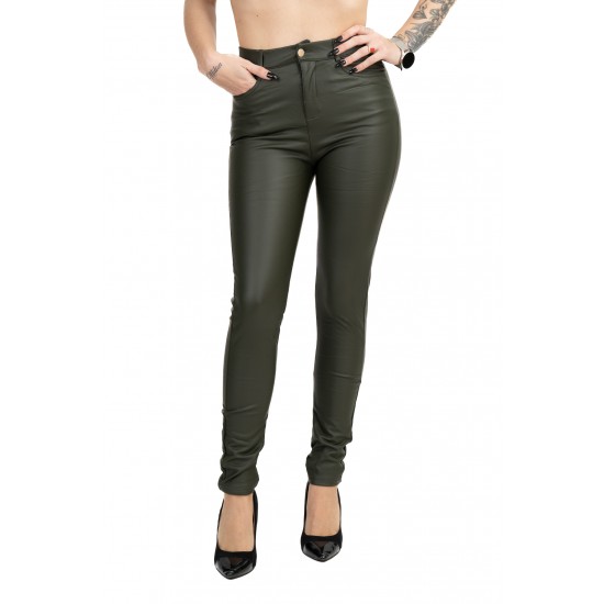 Pantaloni Dama Din Piele Ecologica Kaki  Faith