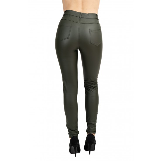 Pantaloni Dama Din Piele Ecologica Kaki  Faith