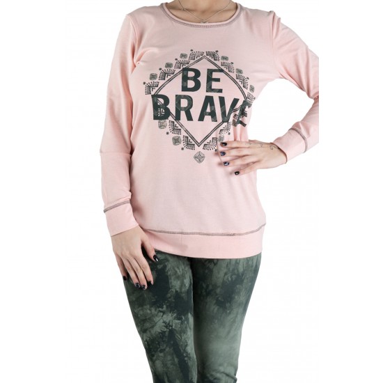 Pijama Dama Marime Mare Verde Kaki Cu Roz Pal