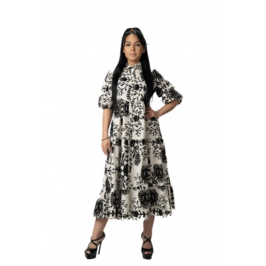 Rochie Alba cu Imprimeu Negru Andora Rochie Alba cu Imprimeu Negru Andora