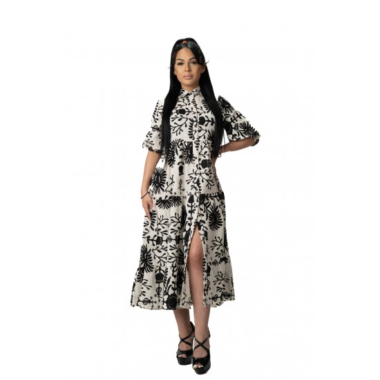 Rochie Alba cu Imprimeu Negru Andora Rochie Alba cu Imprimeu Negru Andora
