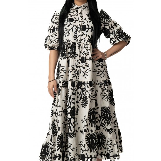 Rochie Alba cu Imprimeu Negru Andora Rochie Alba cu Imprimeu Negru Andora