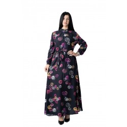 Rochia lunga din vascoza Bleumarin,cu imprimeu abstract,Venus