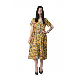 Rochia Adda Din Vascoza Galben Mustar Cu imprimeu Floral