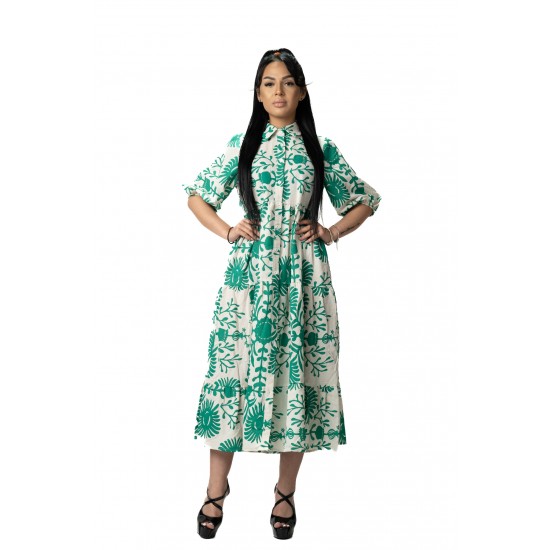 Rochie Alba cu Imprimeu Verde Andora Rochie Alba cu Imprimeu Verde Andora