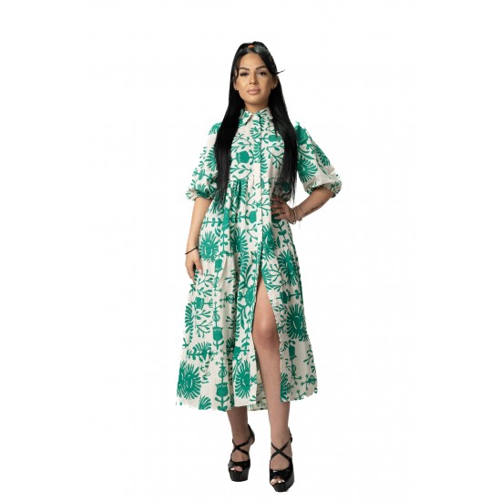 Rochie Alba cu Imprimeu Verde Andora Rochie Alba cu Imprimeu Verde Andora