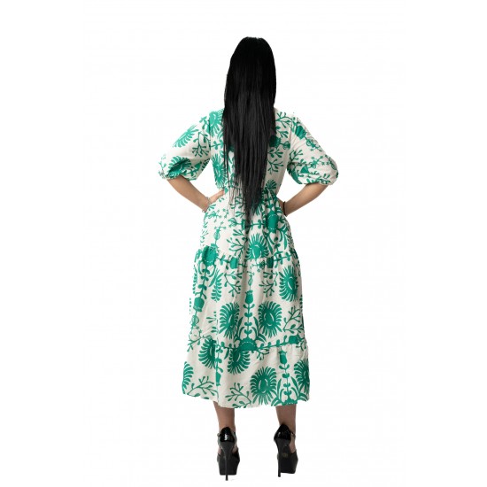 Rochie Alba cu Imprimeu Verde Andora Rochie Alba cu Imprimeu Verde Andora
