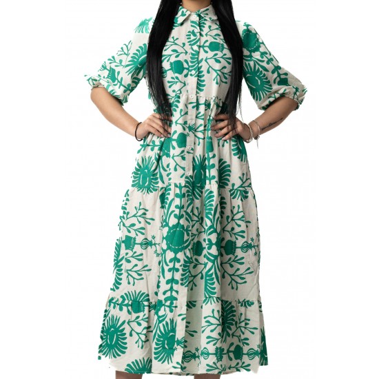 Rochie Alba cu Imprimeu Verde Andora Rochie Alba cu Imprimeu Verde Andora
