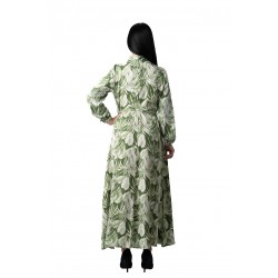 Rochia lunga din vascoza Verde,cu imprimeu cu frunze,Venus