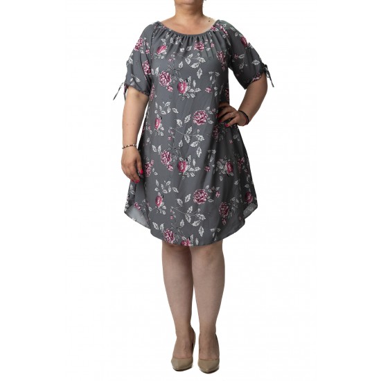 Rochie Marime Mare Gri Cu Imprimeu Floral Roz Alice Rochie Marime Mare Gri Cu Imprimeu Floral Roz Alice