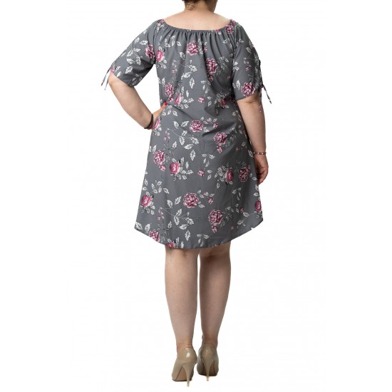 Rochie Marime Mare Gri Cu Imprimeu Floral Roz Alice Rochie Marime Mare Gri Cu Imprimeu Floral Roz Alice