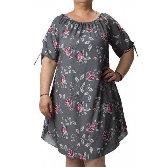 Rochie Marime Mare Gri Cu Imprimeu Floral Roz Alice Rochie Marime Mare Gri Cu Imprimeu Floral Roz Alice