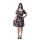 Rochia Carla Din Material Tip Piersica imprimeu albastru fagure multicolor, talie elastica