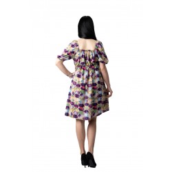 Rochia Carla Din Material Tip Piersica imprimeu mov fagure multicolor, talie elastica