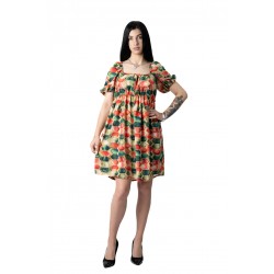 Rochia Carla Din Material Tip Piersica imprimeu portocaliu fagure multicolor, talie elastica
