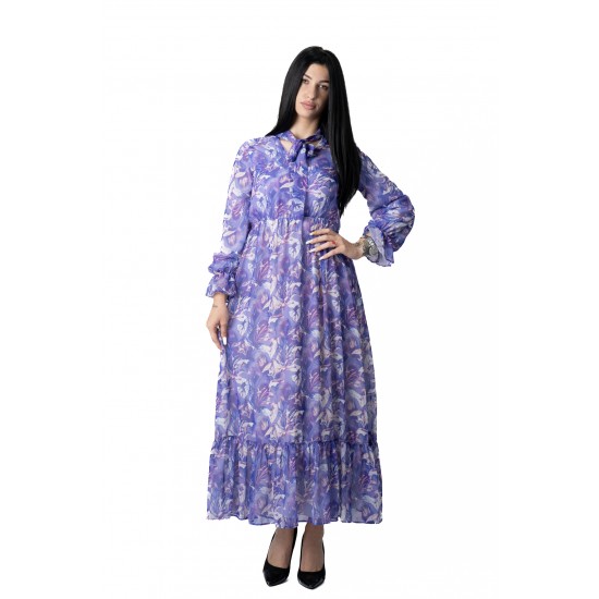 Rochia Amira Din Voal Mov Cu imprimeu Floral