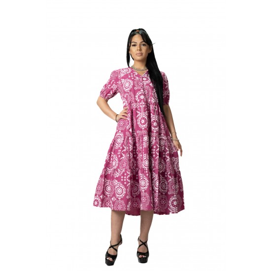 Rochie Roz Lila cu Imprimeu Alb Shiva Rochie Roz Lila cu Imprimeu Alb Shiva