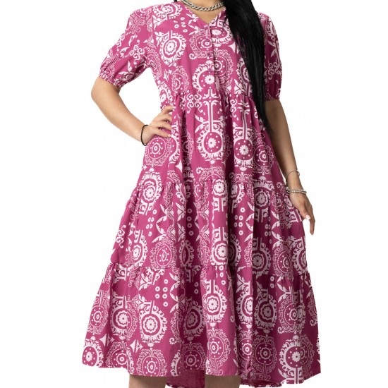 Rochie Roz Lila cu Imprimeu Alb Shiva Rochie Roz Lila cu Imprimeu Alb Shiva