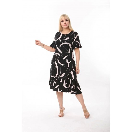 Rochie Alysa Marime Mare Din Bumbac Neagra cu Crem Rochie Alysa Marime Mare Din Bumbac Neagra cu Crem