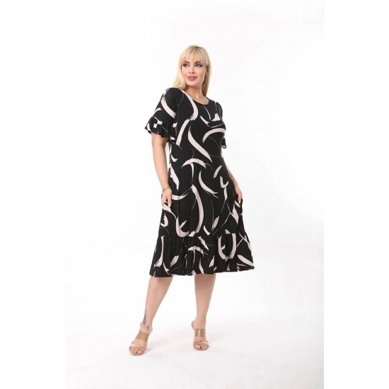 Rochie Alysa Marime Mare Din Bumbac Neagra cu Crem Rochie Alysa Marime Mare Din Bumbac Neagra cu Crem