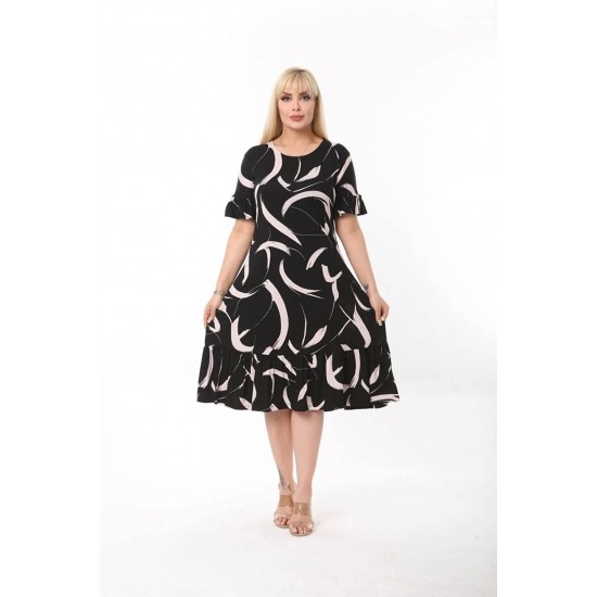 Rochie Alysa Marime Mare Din Bumbac Neagra cu Crem Rochie Alysa Marime Mare Din Bumbac Neagra cu Crem