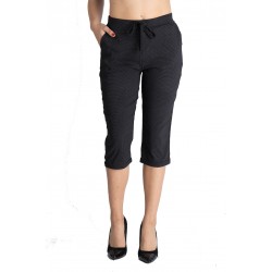 Pantaloni Dama Masura Mare Trei Sferturi 3/4, Negru Cu Buline Albe
