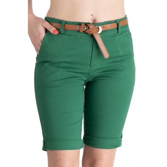 Pantaloni Scurti Dama Cu Curea In Talie,Verde Crud Pantaloni Scurti Dama Cu Curea In Talie,Verde Crud