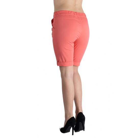 Pantaloni Scurti Dama Cu Siret In Talie,Roz Corai Pantaloni Scurti Dama Cu Siret In Talie,Roz Corai