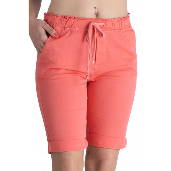 Pantaloni Scurti Dama Cu Siret In Talie,Roz Corai Pantaloni Scurti Dama Cu Siret In Talie,Roz Corai