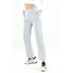 Pantaloni Dama din Bumbac cu Talie Inalta si Banda Elastica Gri