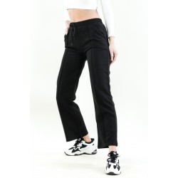 Pantaloni Dama din Bumbac cu Talie Inalta si Banda Elastica Negri