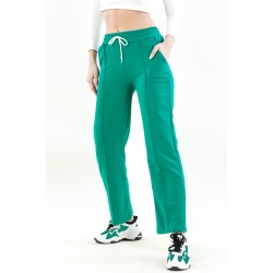 Pantaloni Dama din Bumbac cu Talie Inalta si Banda Elastica Verde