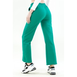 Pantaloni Dama din Bumbac cu Talie Inalta si Banda Elastica Verde