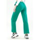 Pantaloni Dama din Bumbac cu Talie Inalta si Banda Elastica Verde