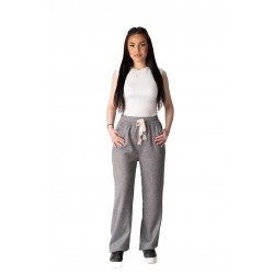 Pantaloni Dama din Bumbac cu Talie Inalta si Banda Elastica Gri Hadley