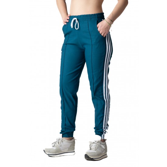 Pantaloni Sport Trening Albastru cu 3 Dungi Albe