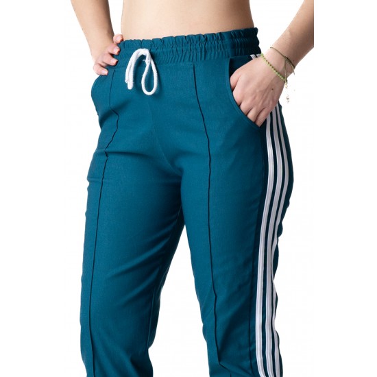 Pantaloni Sport Trening Albastru cu 3 Dungi Albe Pantaloni Sport Trening Albastru cu 3 Dungi Albe
