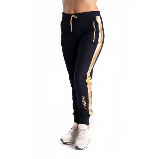 Pantaloni Trening Negru Cu Dunga Aurie Delilah Pantaloni Trening Negru Cu Dunga Aurie Delilah