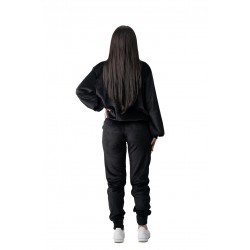 Trening Din Catifea Dama Din 2 Piese cu Pantaloni si Bluza Negru, Mary Trening Din Catifea Dama Din 2 Piese cu Pantaloni si Bluza Negru, Mary