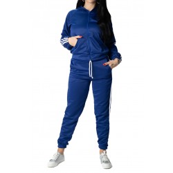 Compleu Dama Din 2 Piese cu Pantaloni sI Bluza Cu Fermoar Albastru ,Selena