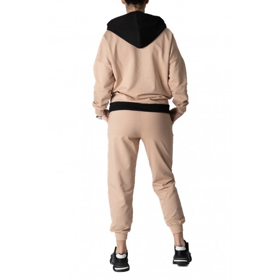 Trening Dama Din 2 Piese cu Pantaloni sI Bluza Crem cu Negru Eleanor